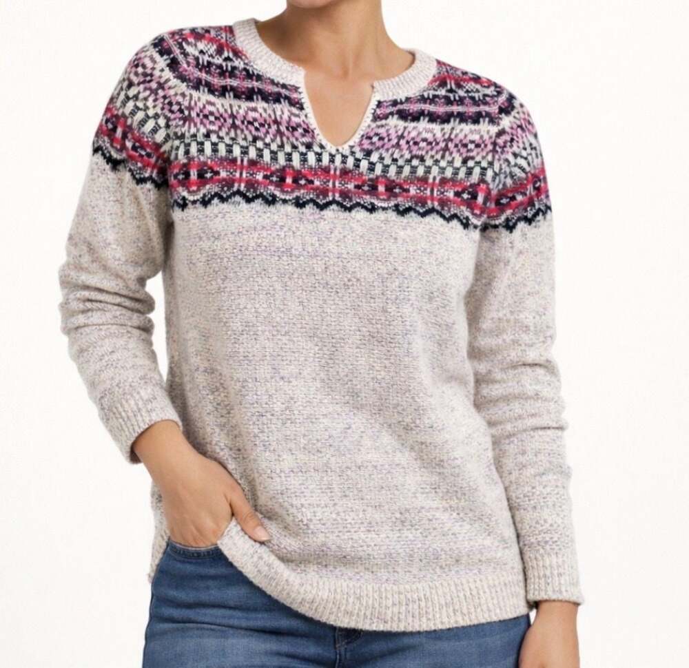 J. Jill Fair Isle Split-Neck Pullover Sweater In … - image 1